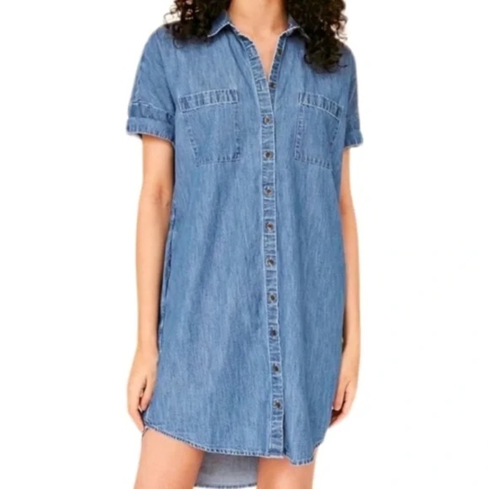 BDG Urban Outfitters Button Down Denim High Low Jean Shirt Dress with Pockets